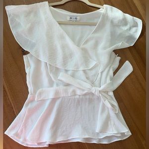 She + Sky Elegant White Front Snap Close with Tie Top